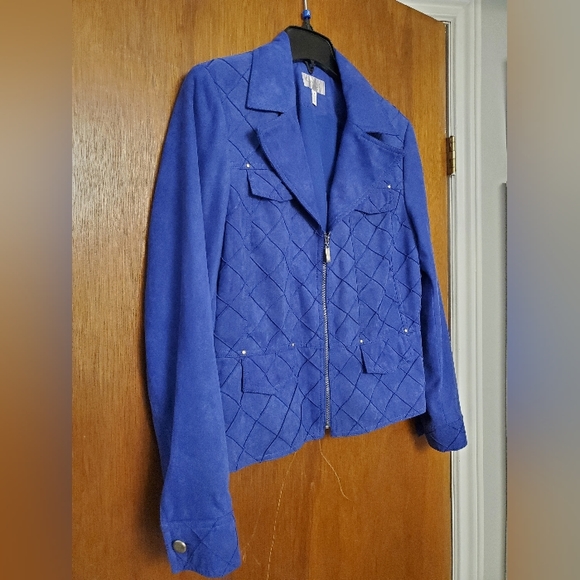 Vibrant Cobalt Blue Faux Suede zip up jacket - Picture 10 of 12